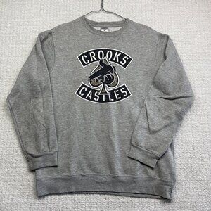 Crooks and Castles Sweatshirt Men's Crewneck Grey L Ace Mickey Hands Gun Read*